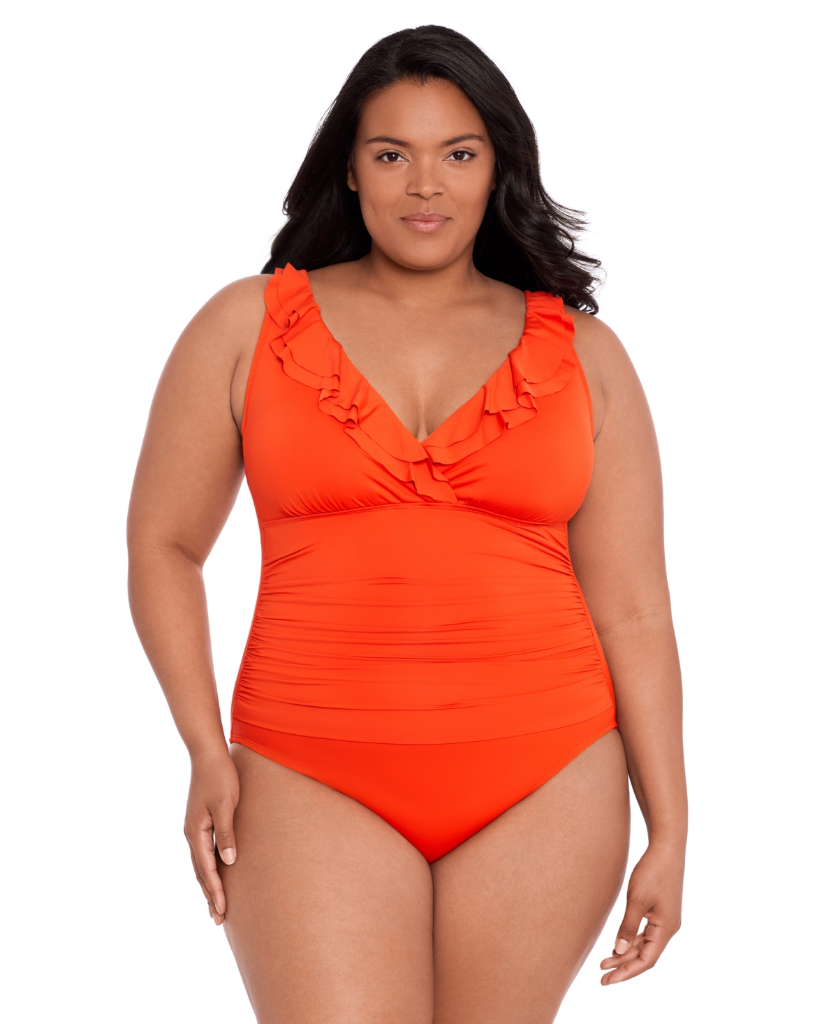 Lauren Ralph Lauren Plus Size Ruffle-v-neck One-piece Swimsuit In Papaya