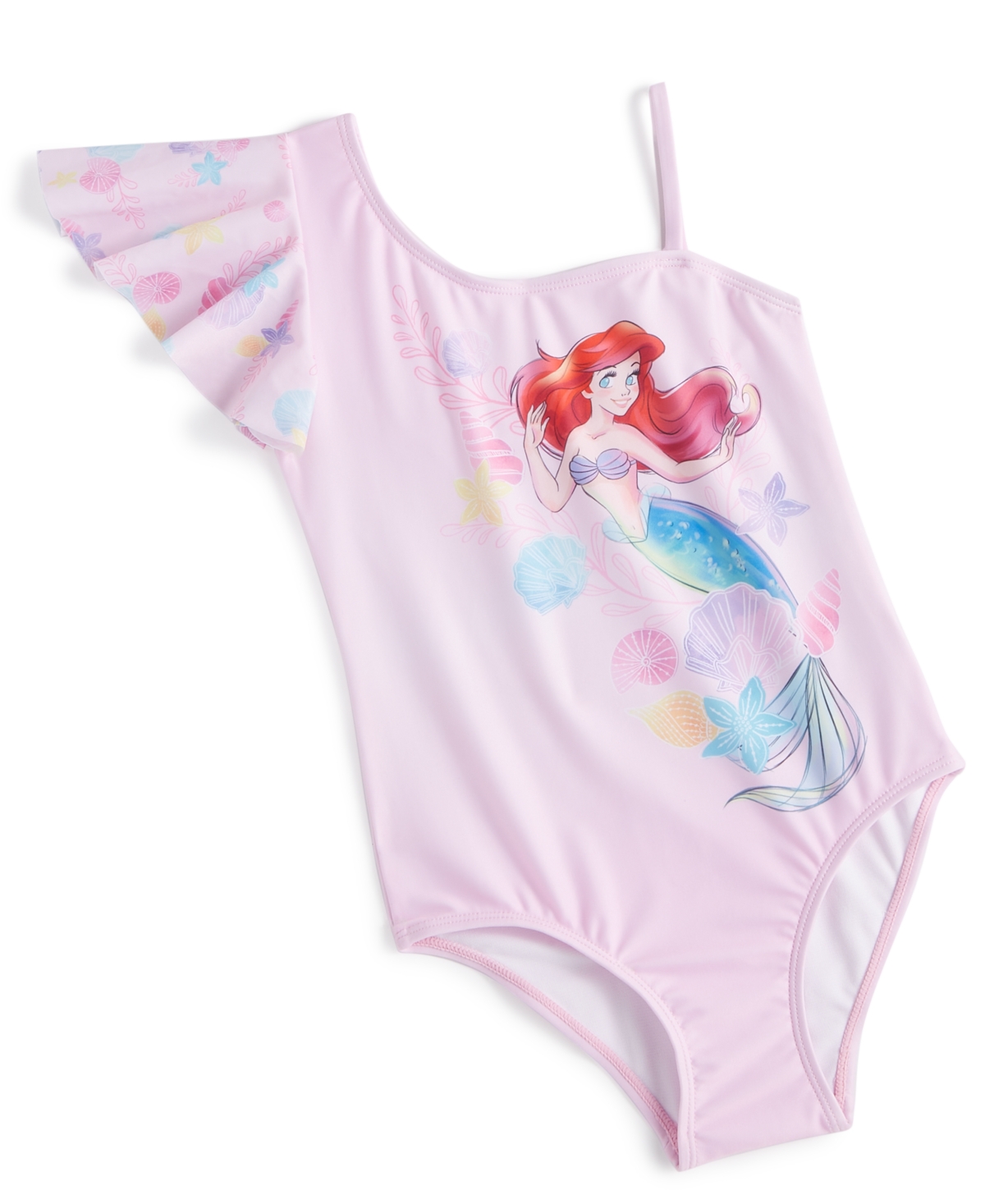 Shop Disney Princess Little Girls The Little Mermaid One-shoulder One-piece Swimsuit In Pink