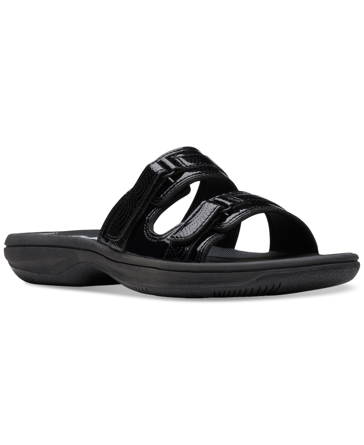 Clarks Women's Cloudsteppers Breeze Piper Comfort Slide Sandals In Black Patent (boxed)