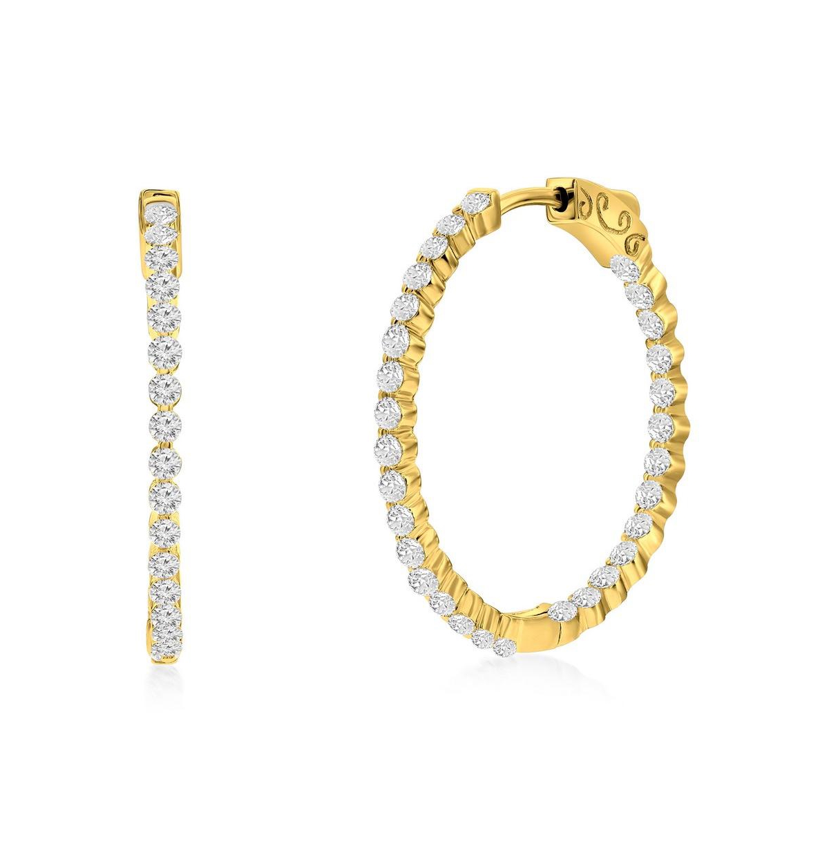 Sterling Silver or Gold Plated Over Sterling Silver 30mm Inside-Outside Round Cz Hoop Earrings - Gold