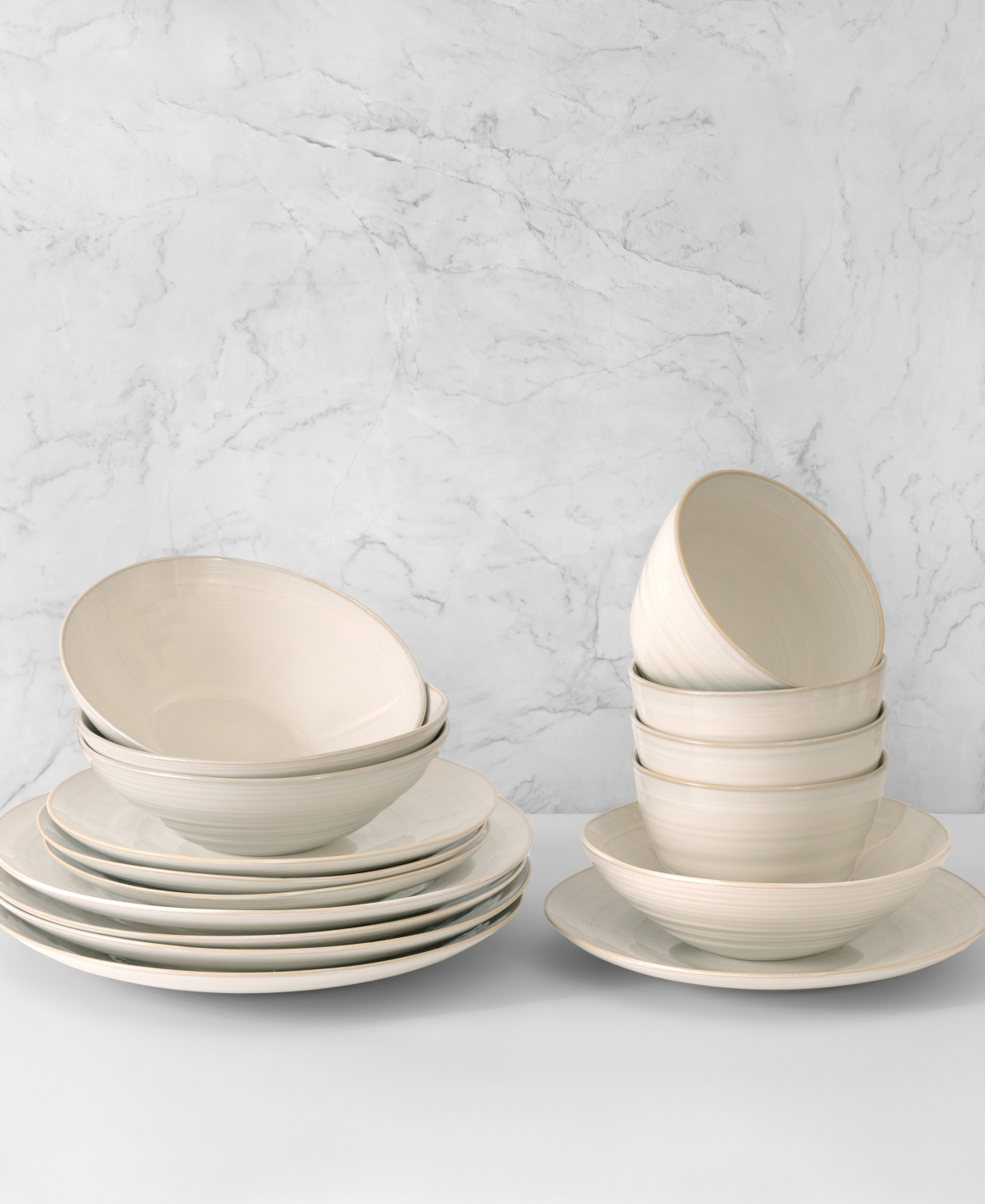 Neree 16 Piece Double Bowl Stoneware Reactive Glaze Dinnerware Set, Service for 4 - Ivory