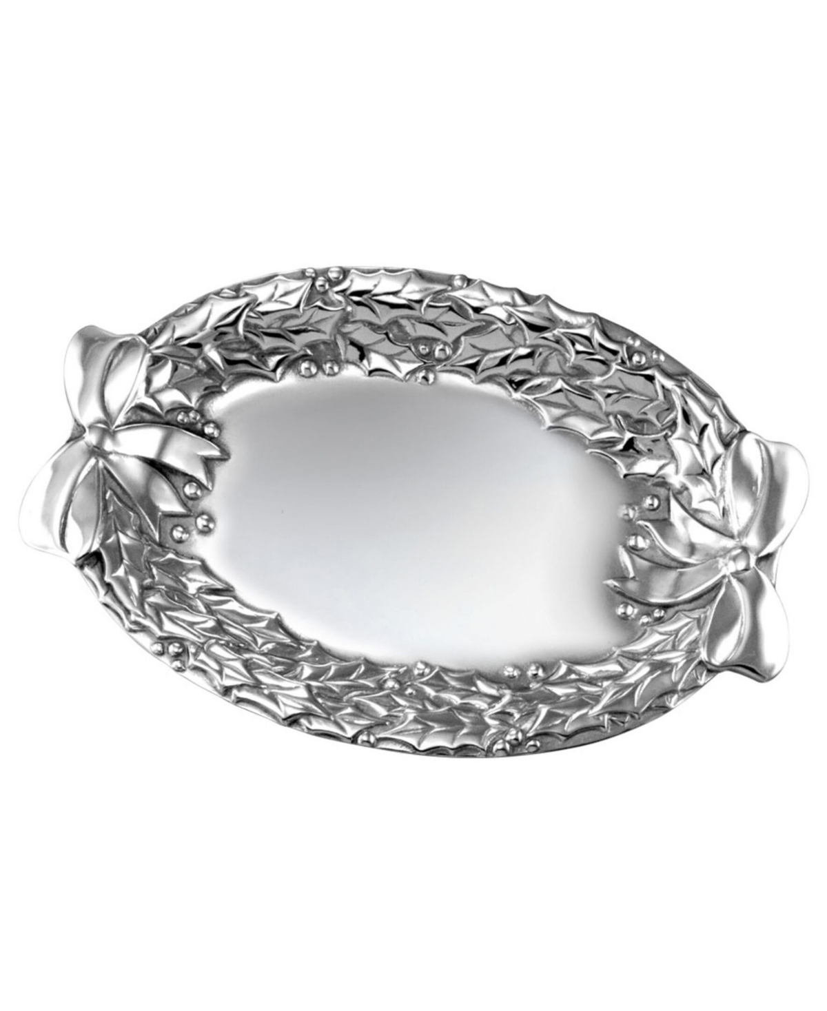 Wilton Armetale Holly Berries Oval Tray In Silver