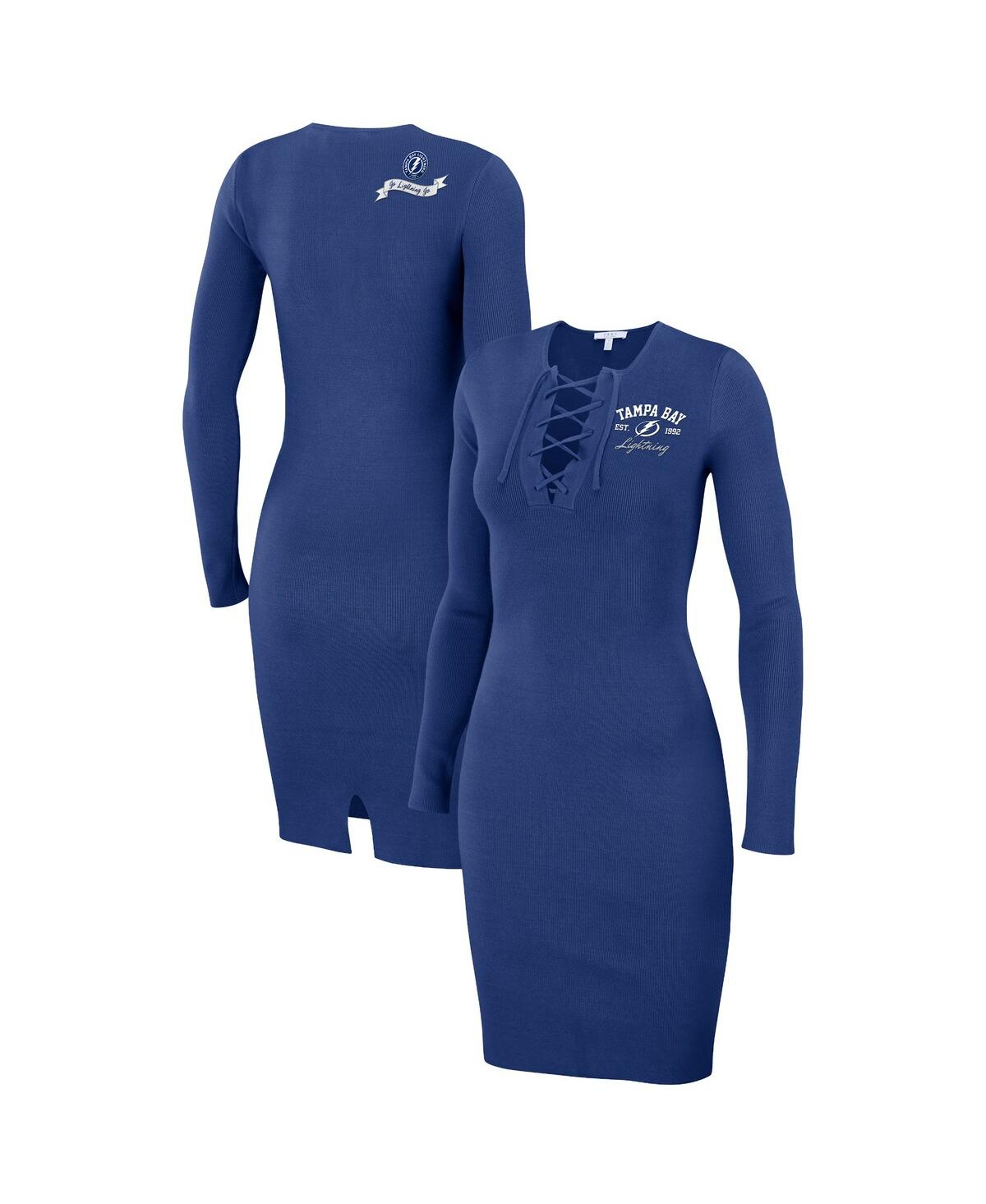 Shop Wear By Erin Andrews Women's  Blue Tampa Bay Lightning Lace-up Dress