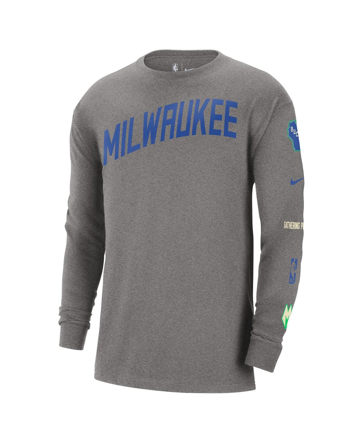 Men's NikeMilwaukee Bucks 2023/24 City Edition Max90 Expressive Long Sleeve T-shirt - Charcoal