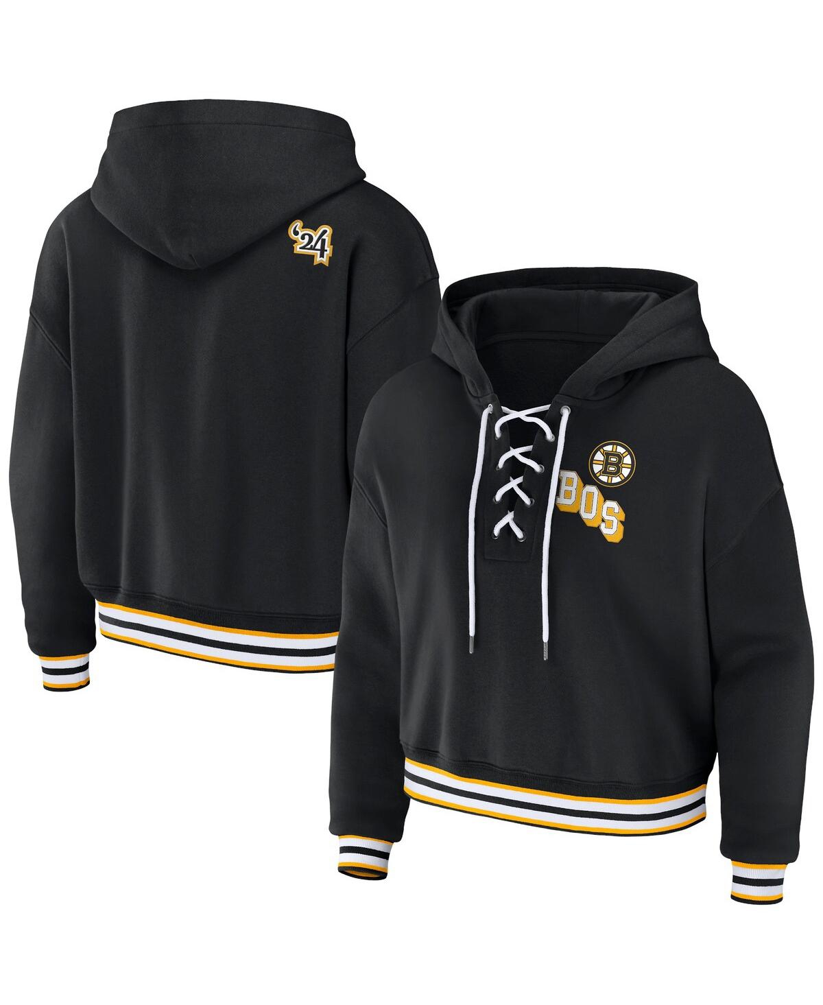 Shop Wear By Erin Andrews Women's  Black Boston Bruins Lace-up Pullover Hoodie