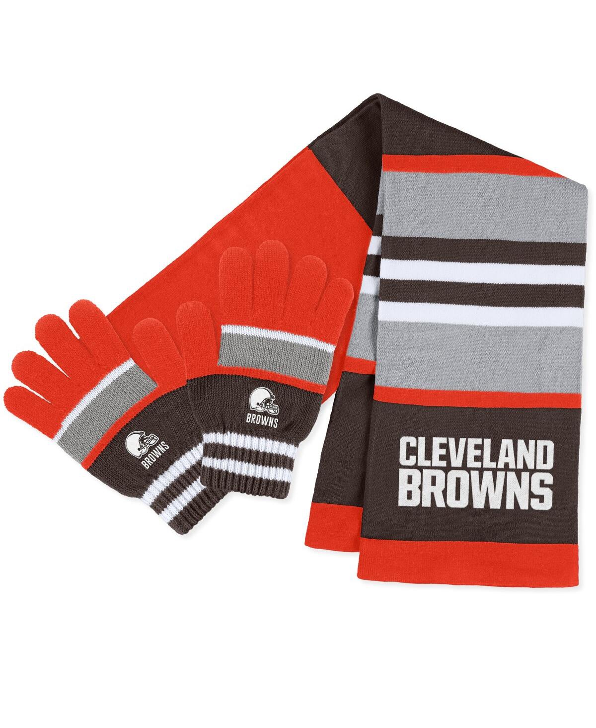 Wear By Erin Andrews Women's  Cleveland Browns Stripe Glove And Scarf Set In Orange