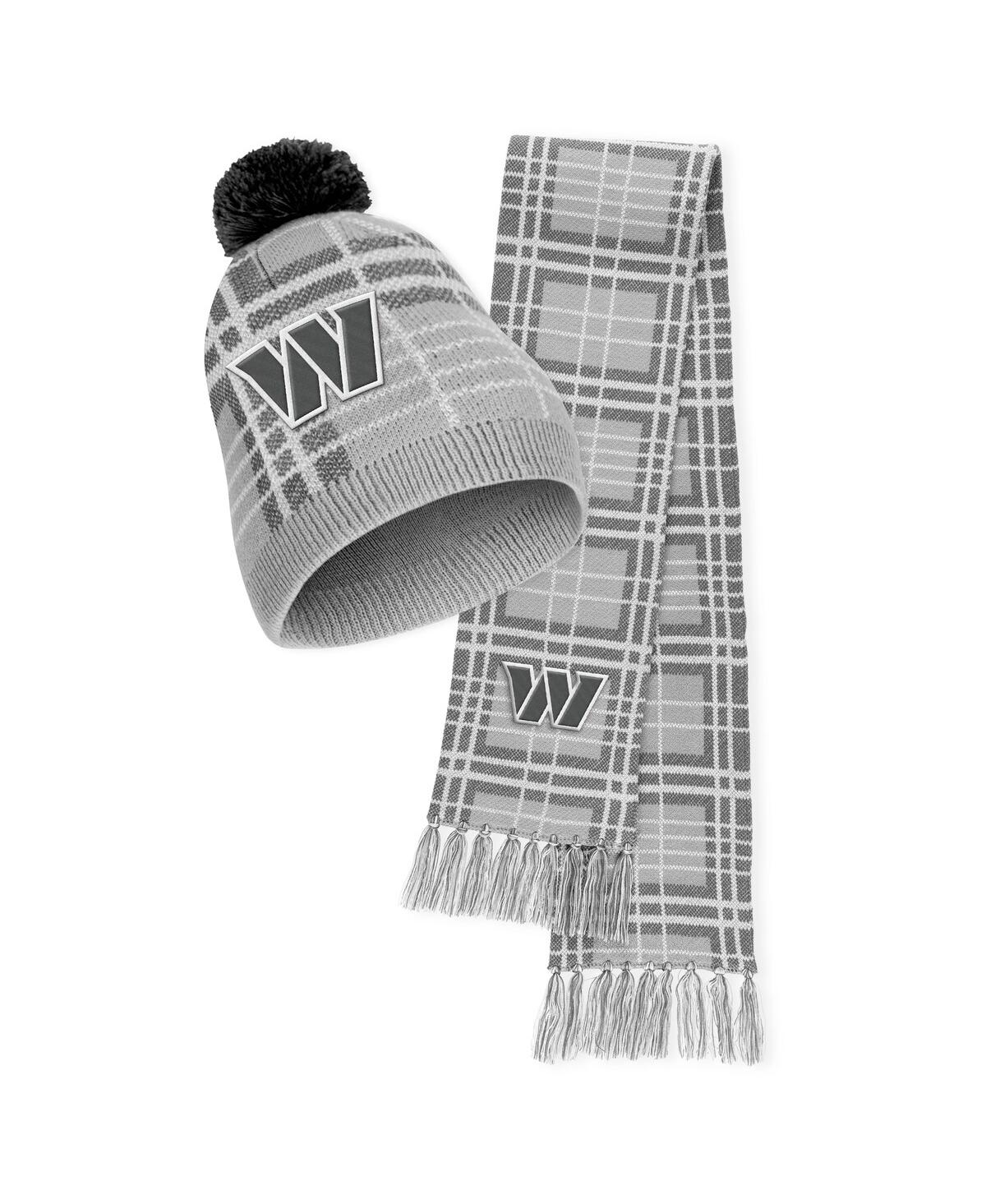 Wear By Erin Andrews Women's  Washington Commanders Plaid Knit Hat With Pom And Scarf Set In Gray