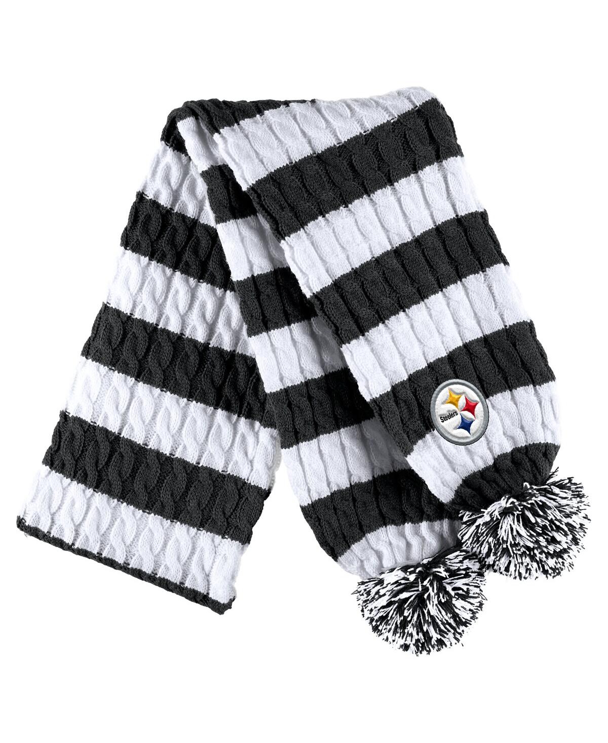 Shop Wear By Erin Andrews Women's  White Pittsburgh Steelers Cable Stripe Cuffed Knit Hat With Pom And Sca