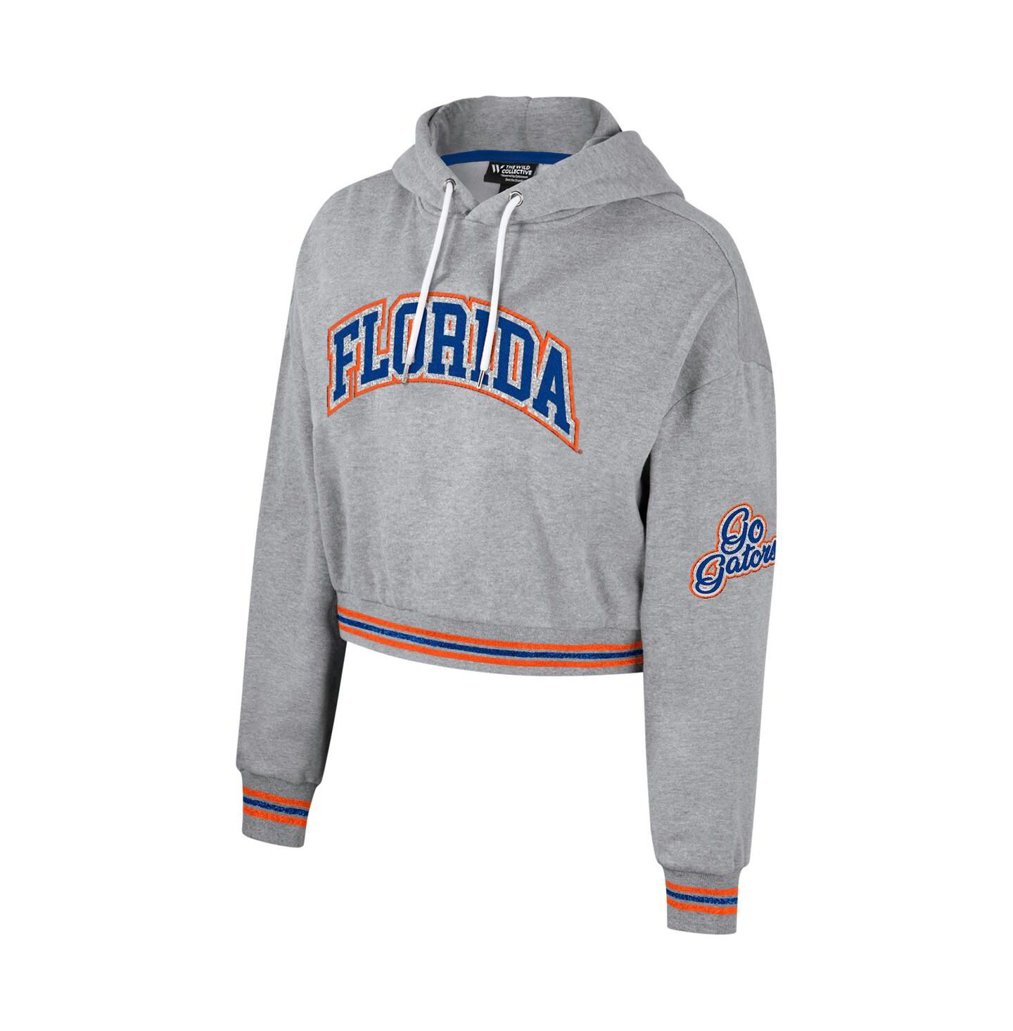 Женское худи The Wild Collective Heather Gray Distressed Florida Gators Cropped Shimmer Pullover — фото 3