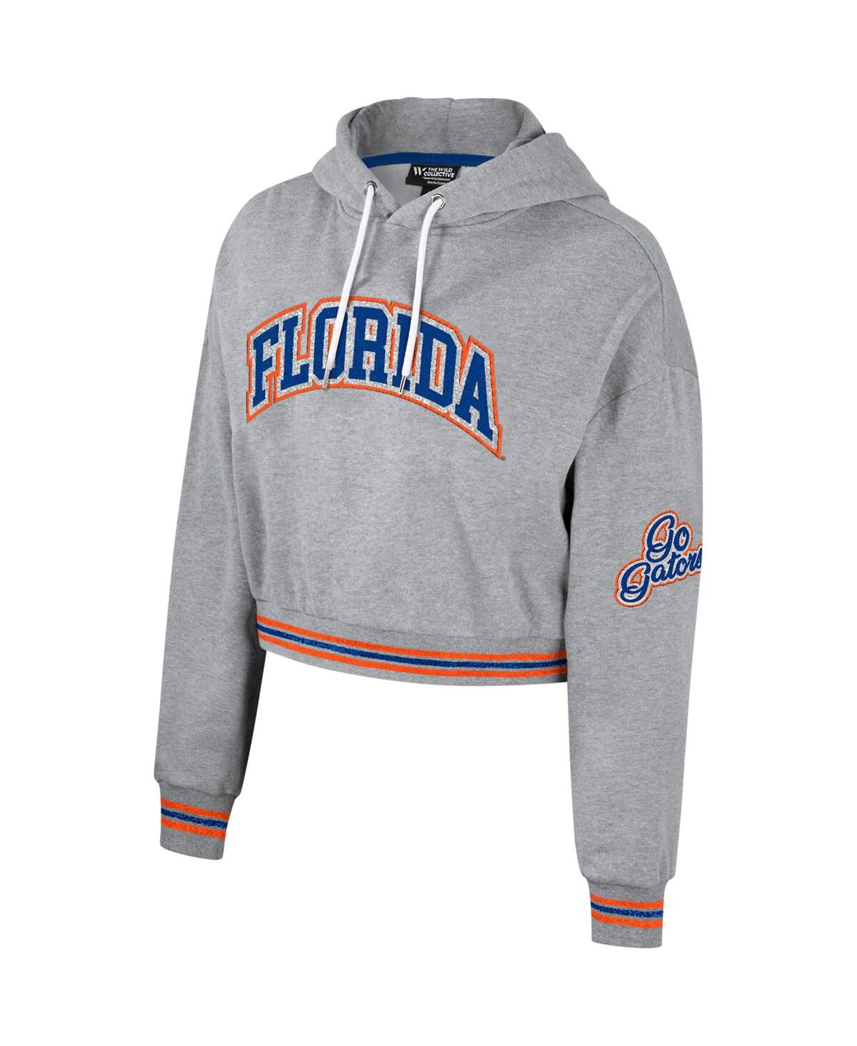 Shop The Wild Collective Women's  Heather Gray Distressed Florida Gators Cropped Shimmer Pullover Hoodie