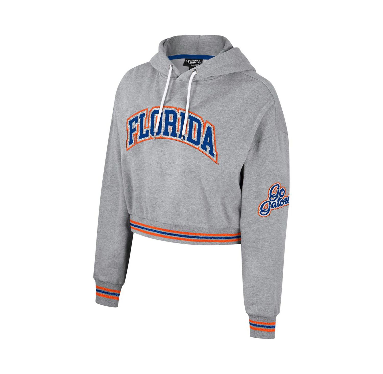 Women's Heather Gray Distressed Florida Gators Cropped Shimmer Pullover Hoodie
