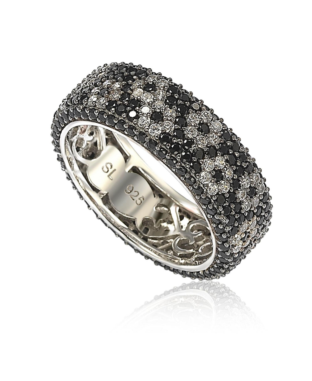 Suzy Levian New York Suzy Levian Sterling Silver Cubic Zirconia White &Pave Flower Eternity Band Ring - Black