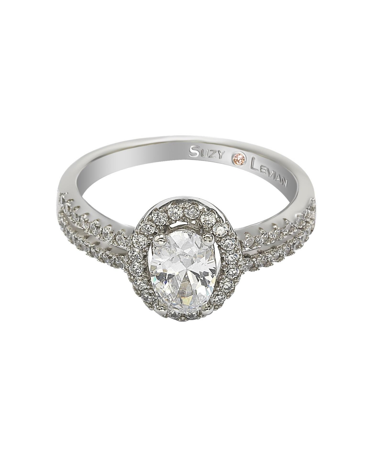 Suzy Levian New York Suzy Levian SterlingOval Cut White Cubic Zirconia Halo Center Stone Ring - Silver
