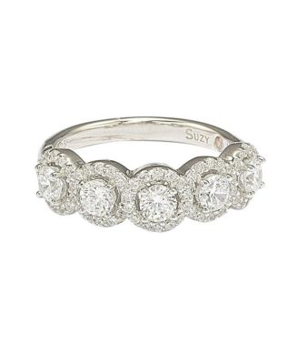 Suzy Levian Sterling Silver Cubic Zirconia 5-Stone Halo Ring