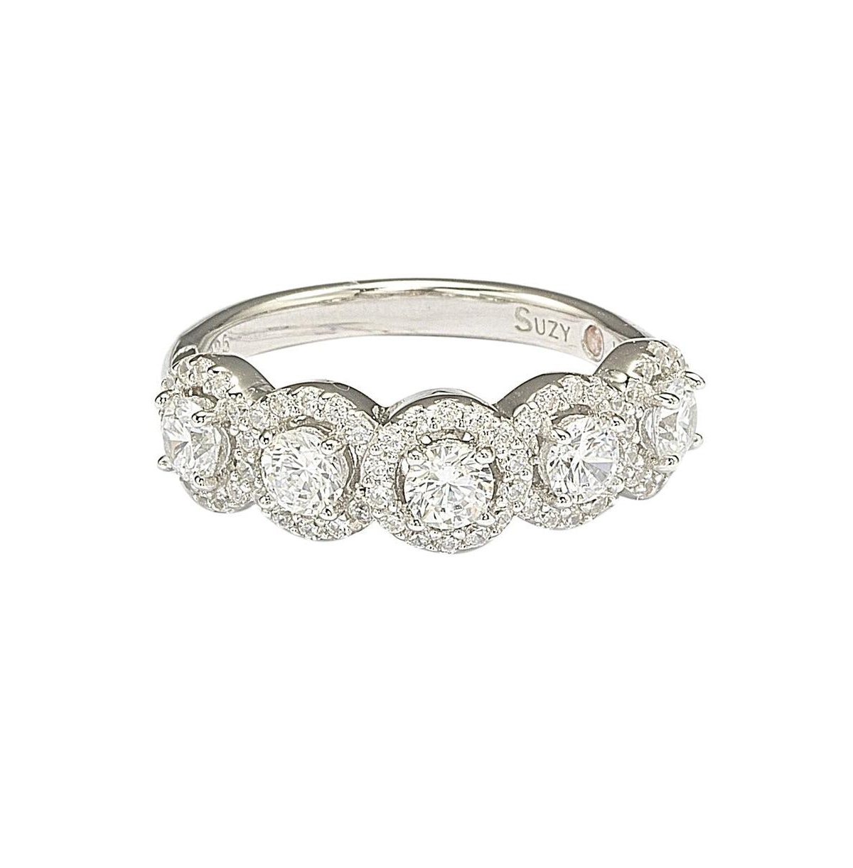 Suzy Levian New York Suzy Levian Sterling Silver Cubic Zirconia 5-Stone Halo Ring