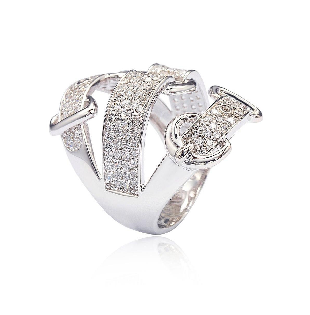 Suzy Levian New York Suzy Levian Sterling Silver Cubic Zirconia Triple Buckle Ring