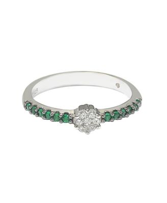 Suzy Levian Sterling Silver Cubic Zirconia Petite Flower Pave Solitaire Band