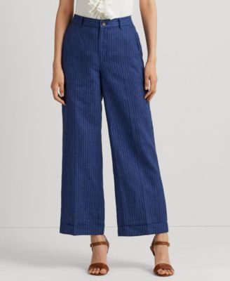 Lauren Ralph Lauren - Women's Pinstripe Linen Wide-Leg Cropped Pants