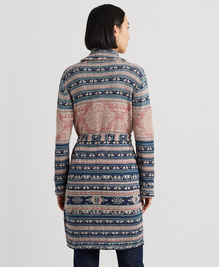 Cárdigan De Lino Polo Ralph Lauren Mujer - Estampado Geométrico Con Chal - Marrón