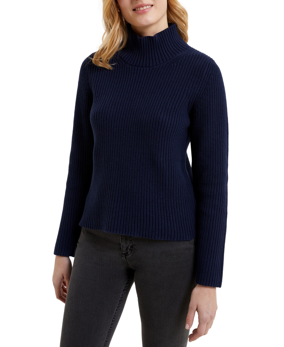 French Connection Women's Ribbed Cotton Turtleneck Sweater In Blue