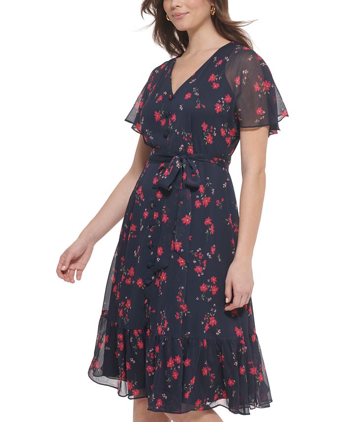 Calvin Klein Women s Floral Print V Neck Midi Dress Macy s