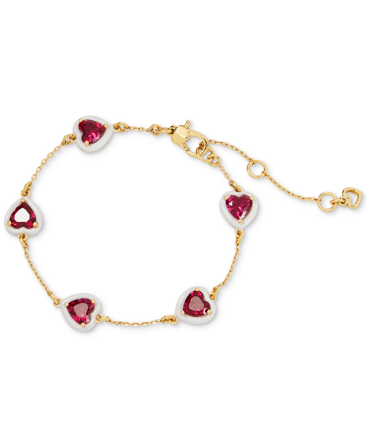 Kate Spade Gold-tone White-framed Red Crystal Heart Line Bracelet In Red Multi