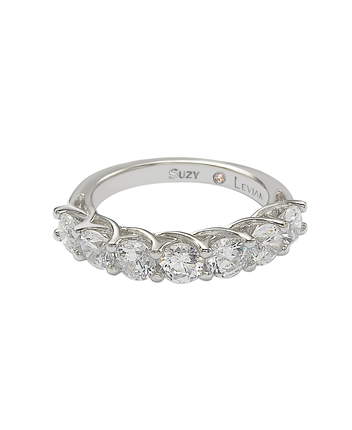Suzy Levian New York Suzy Levian Sterling Silver Cubic Zirconia Alternating Brown &Half Eternity Band Ring - White