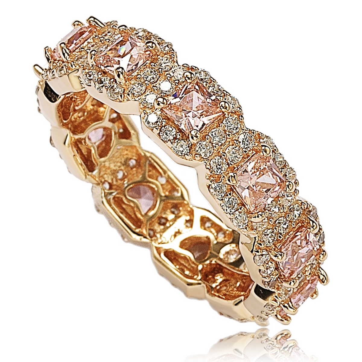 Suzy Levian Sterling Silver Cubic Zirconia Princess Cut Eternity Band Ring