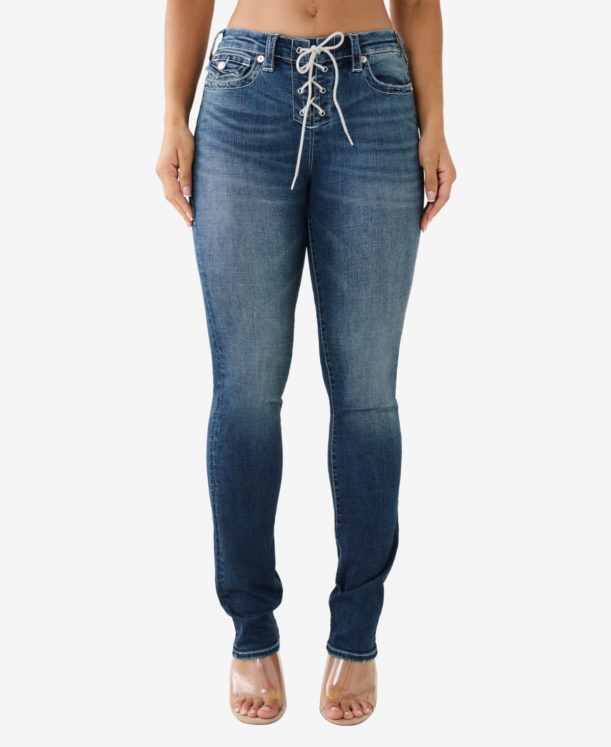 Women's Billie Lace Up Crystal Flap Straight Jeans - Love In A Mist