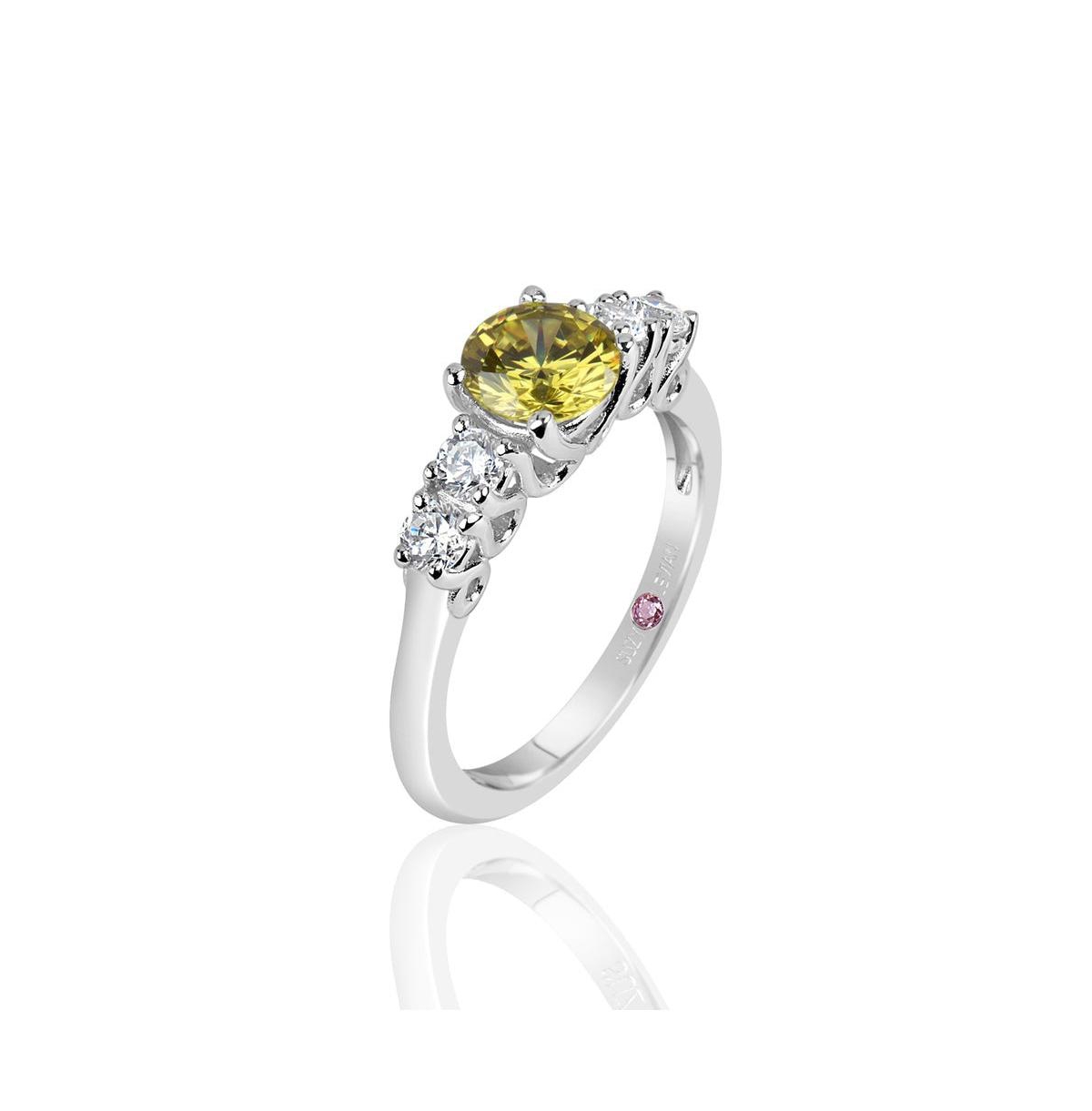 Suzy Levian Sterling Silver Asscher Cut Cubic Zirconia Engagement Ring - Yellow