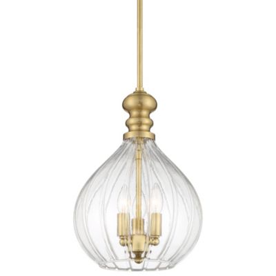 Houten Soft Gold Mini Pendant Chandelier 11 1/2" Wide Modern Fluted Clear Glass 3-Light Fixture for Dining Room Kitchen Island