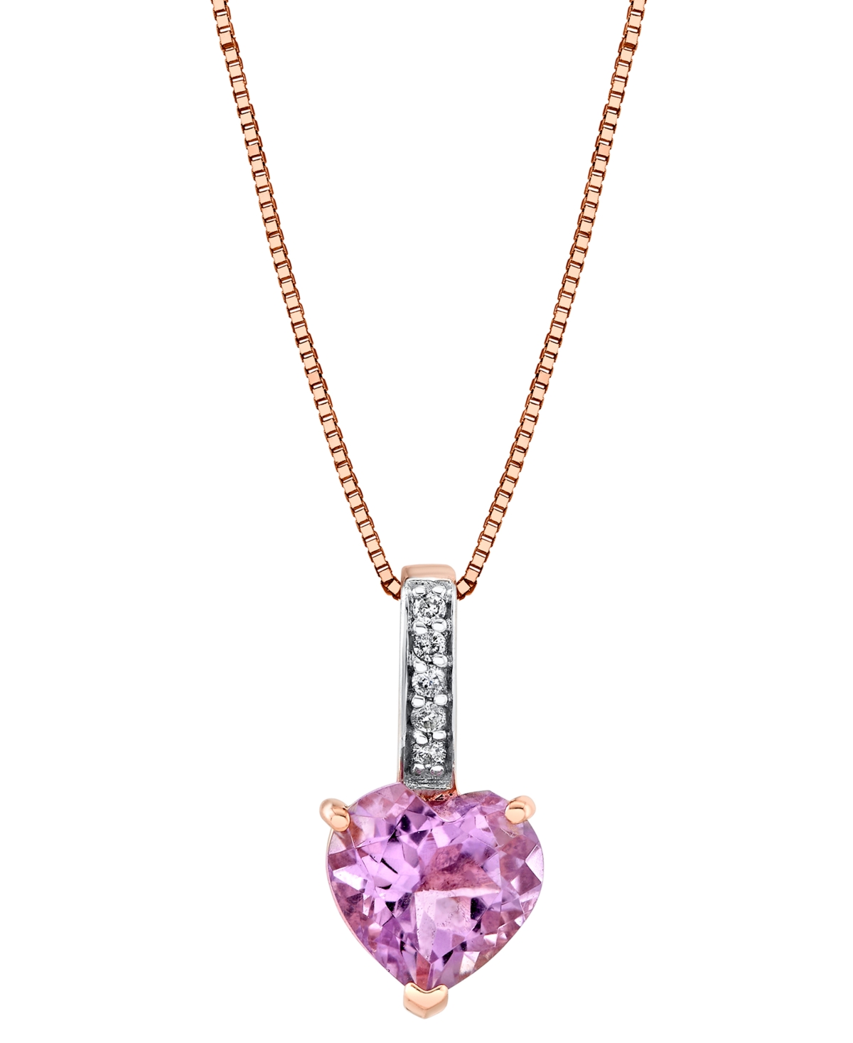 Macy's Pink Amethyst (1-3/4 Ct. T.w.) & Diamond Accent Heart Drop 18" Pendant Necklace In 10k Rose Gold