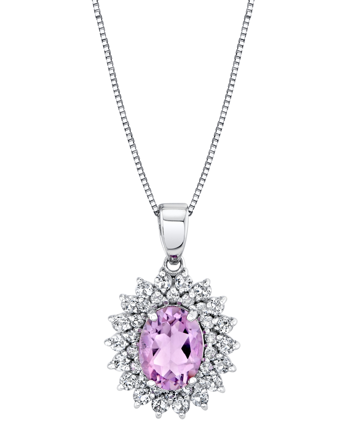 Macy's Pink Amethyst (1-5/8 Ct. T.w.) & White Topaz (1-1/4 Ct. T.w.) Halo 18" Pendant Necklace In Sterling