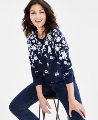 Petite Raining Flower Printed Long-Sleeve Sweatshirt, Created for Macy's