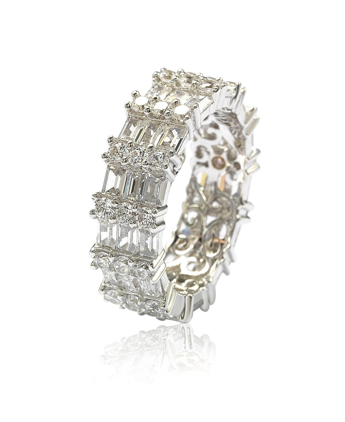 Suzy Levian New York Suzy Levian Sterling Silver Cubic ZirconiaBaguette Modern Eternity Band Ring - White