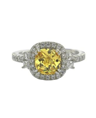 Suzy Levian Sterling Silver Yellow & White Cubic Zirconia Center Stone Ring