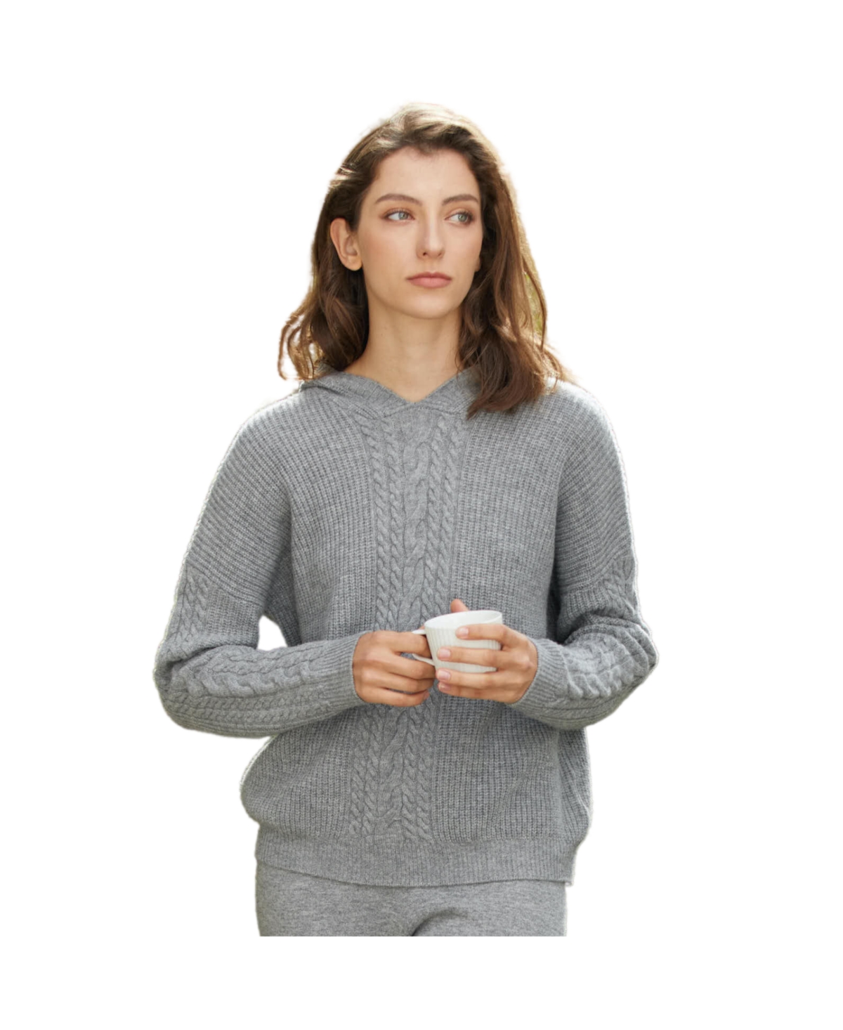 Bellemere Women's Single Cable Superfine Merino Sweater Pullover - Grey