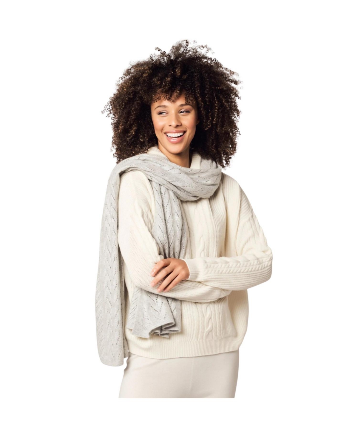 Bellemere Women's Single Cable Superfine Merino Sweater Pullover - Grey