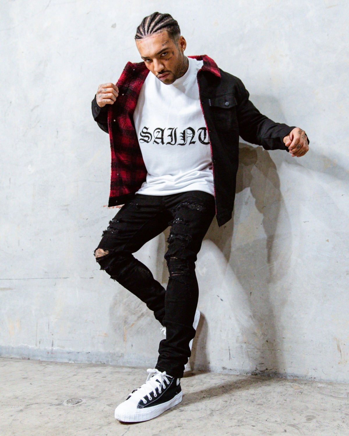 Saint Morta Big & Tall Tartan Faux Sherpa Denim Jacket