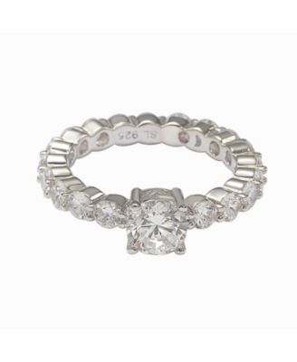 Suzy Levian Sterling Silver Round Cut Cubic Zirconia Bridal Eternity Band