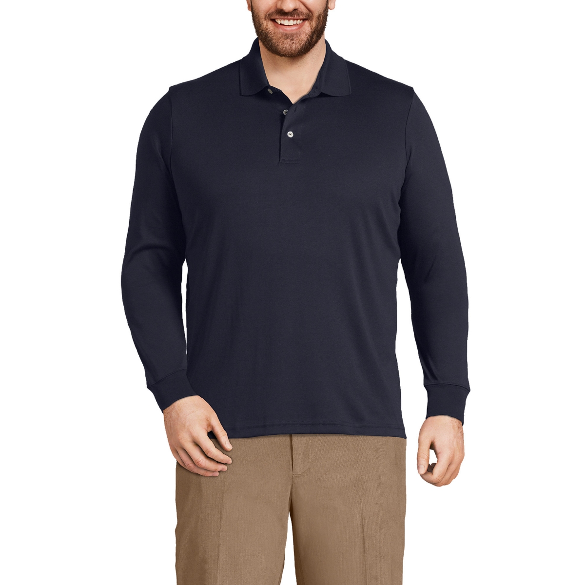 Men's Long Sleeve Cotton Supima Polo Shirt - Radiant navy