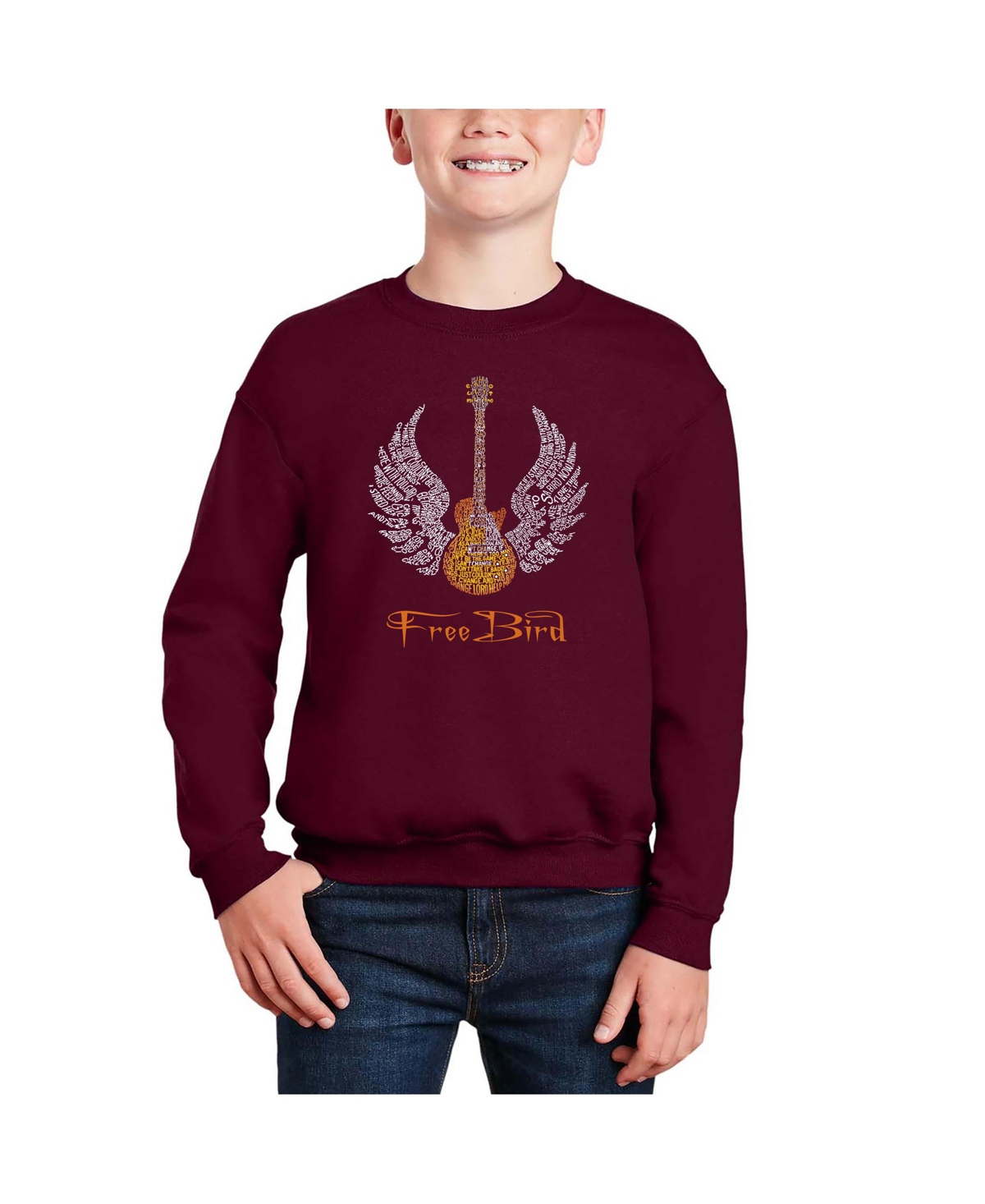 Lyrics To Freebird - Big Boy's Word Art Crewneck Sweatshirt