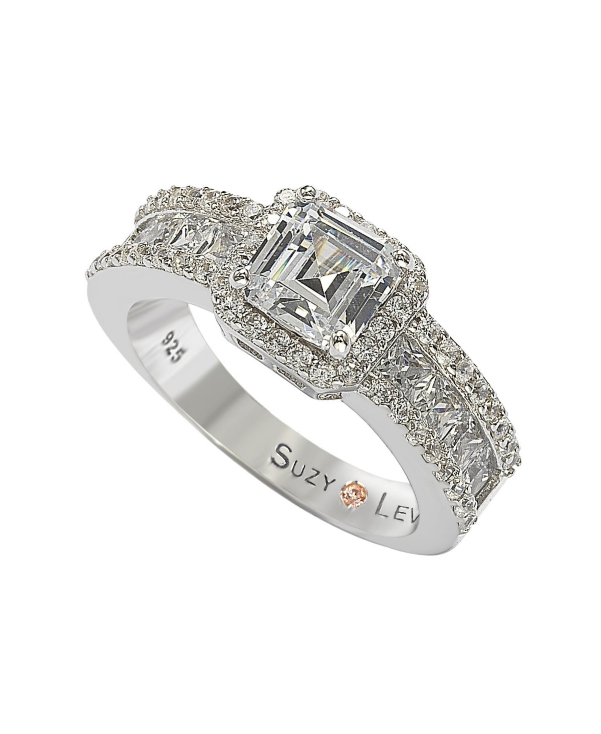 Suzy Levian New York Suzy Levian Sterling Silver Cubic Zirconia Asscher Cut Brown Engagement Ring