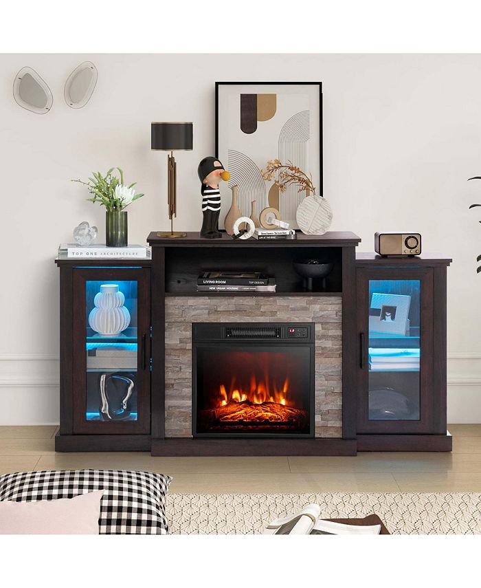 Costway Fireplace TV Stand with Led Lights & Electric Fireplace For 65" WallMounted TV Macy's