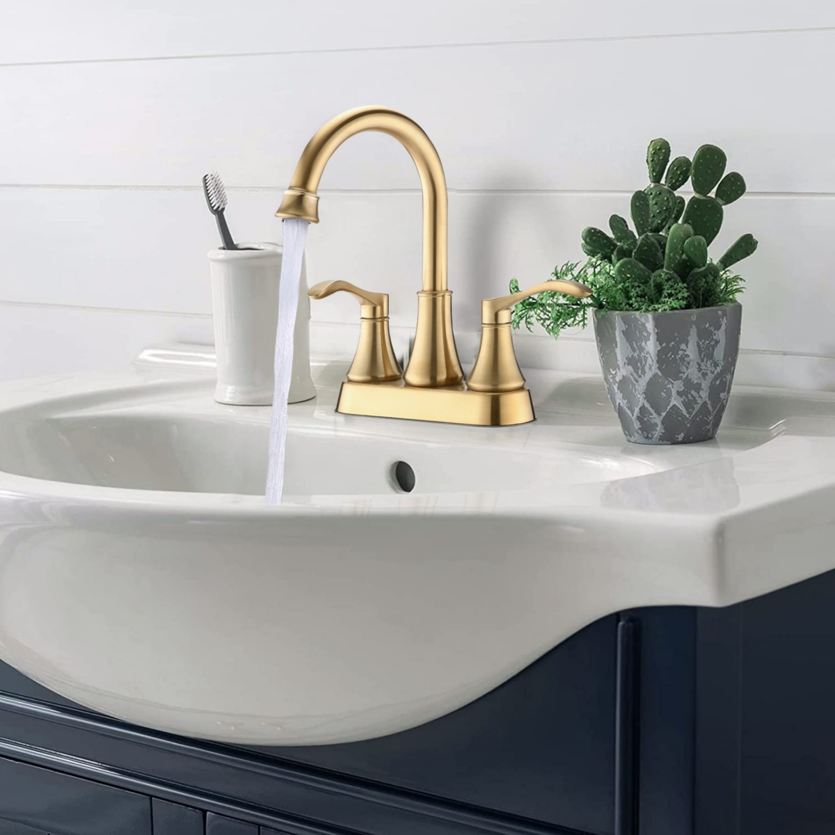 Streamdale Furniture Inches Centerset Bathroom Faucet 360 Swivel Spout, With Pop Up Drain -- Brushed gold
