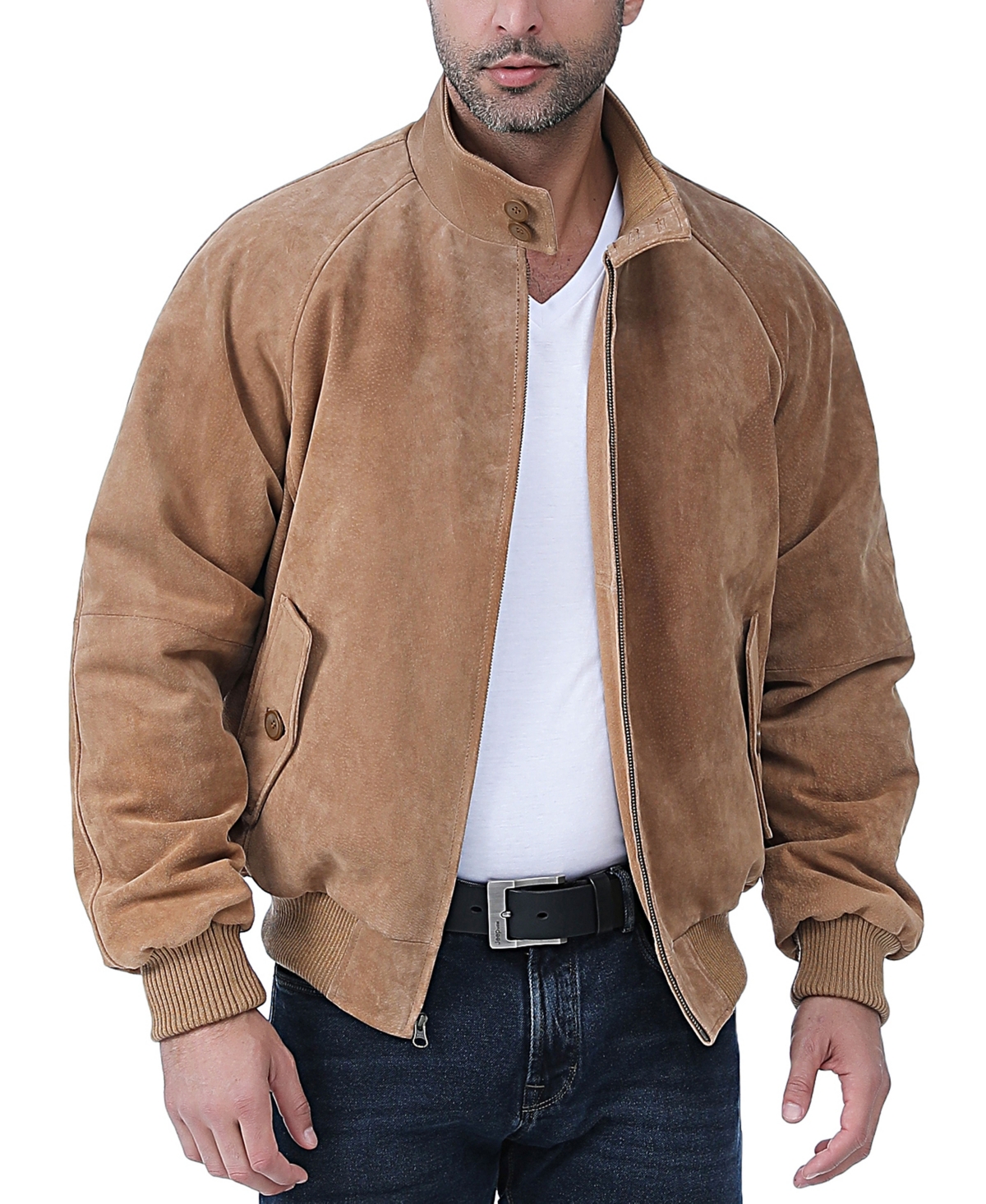 Men Wwii Suede Leather Bomber Jacket - Tobacco