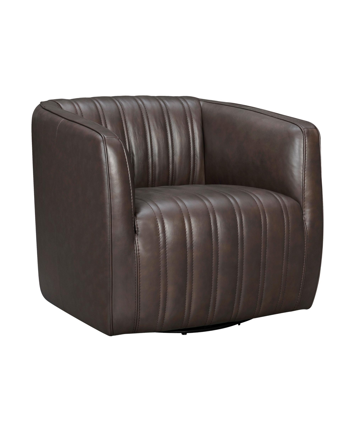 Armen Living Aries 31" Genuine Leather Swivel Barrel Chair In Espresso