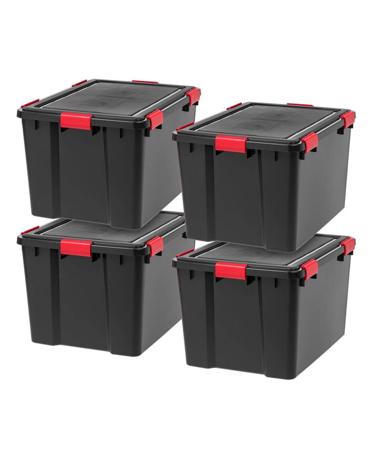 74 Quart WeatherPro Plastic Storage Bin Tote Organizing Container with Durable Lid and Seal and Secure Latching Buckles, 4 Pack - Black