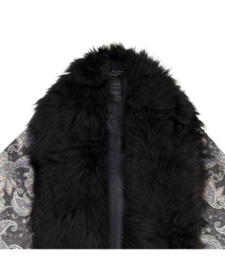 Women's Printed Wrap with Faux Fur Collar