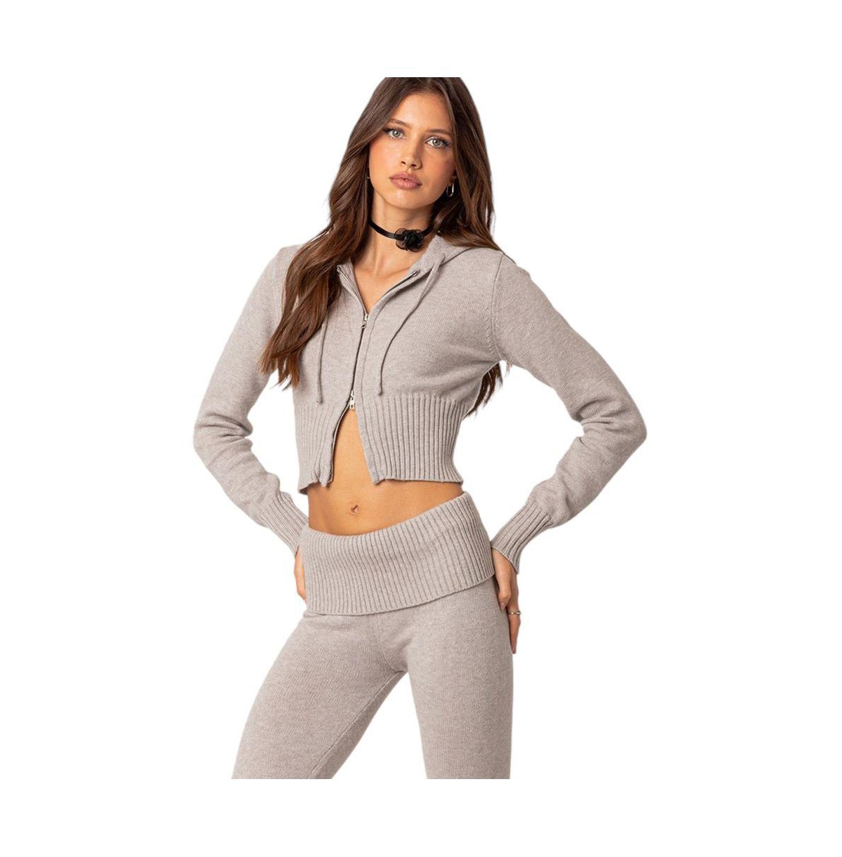 Edikted Women's Desiree knitted hooded cardigan - Gray-melange